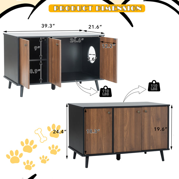 Litter box bench with doors open showing storage