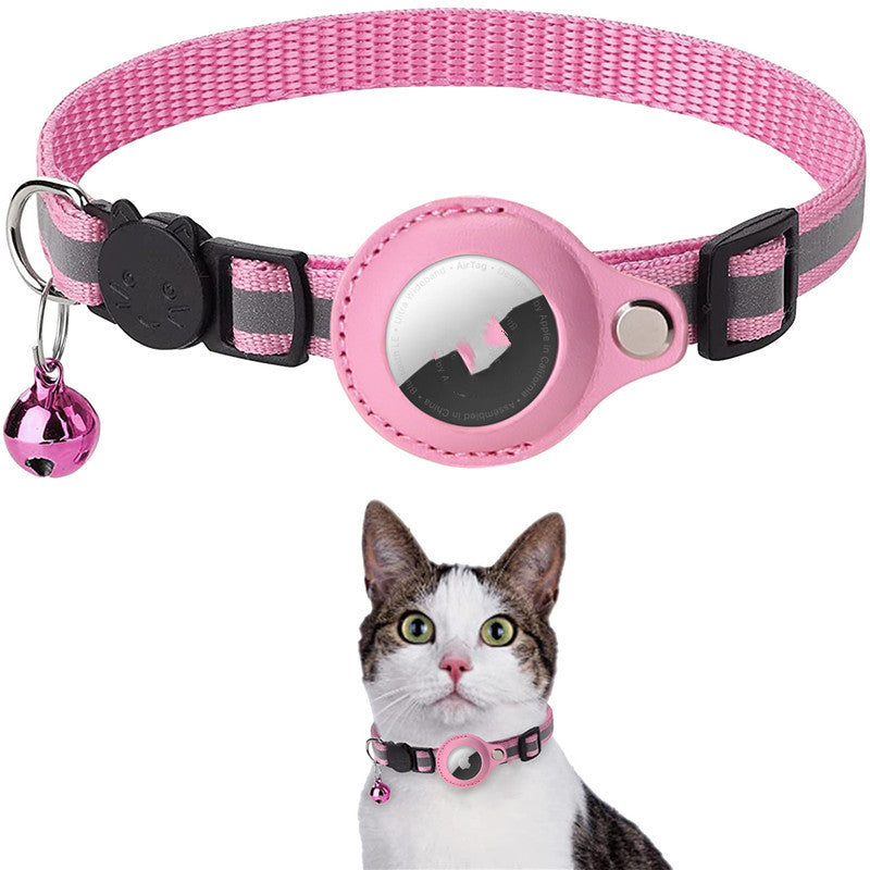 Reflective AirTag cat collar in pink worn by a cat