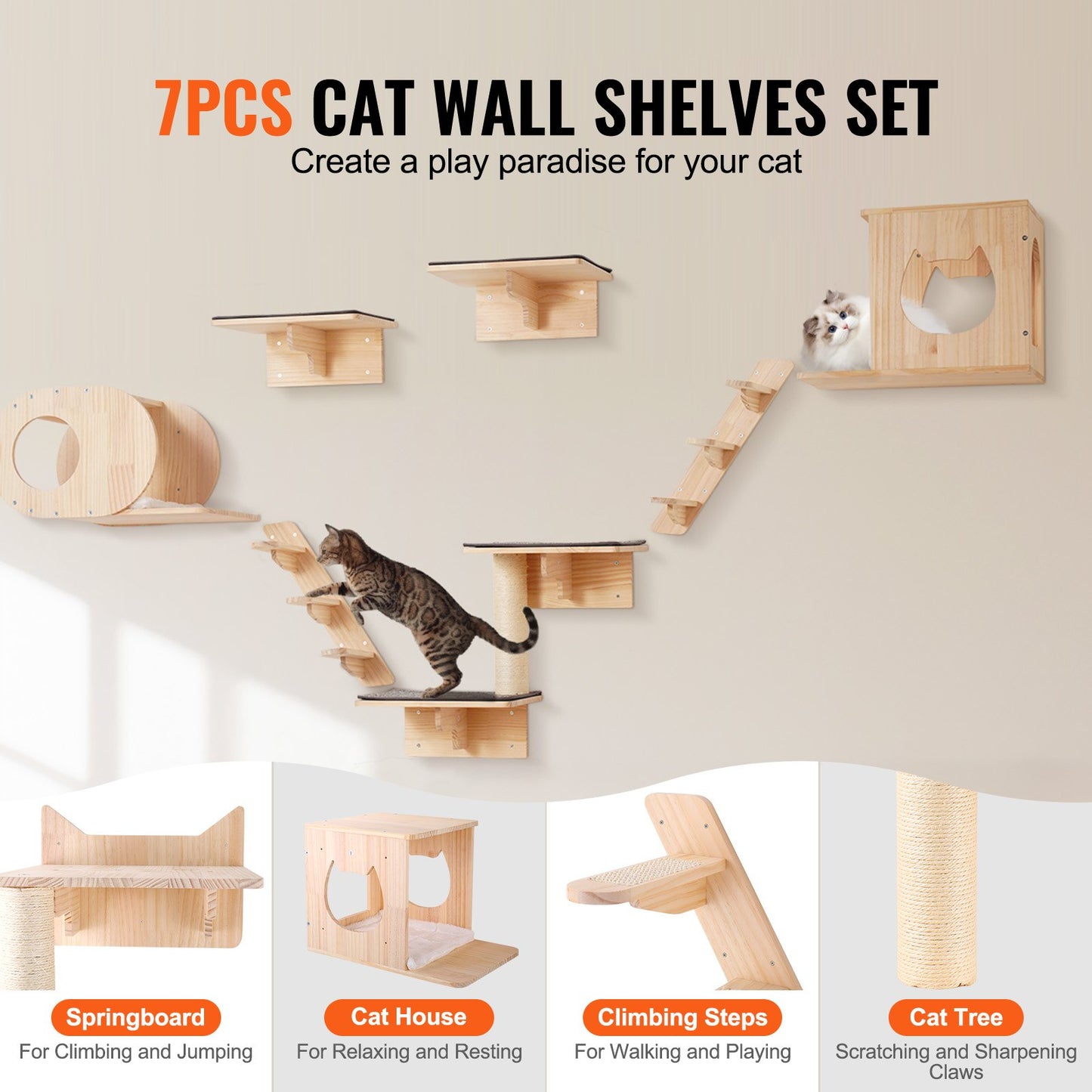 7-piece cat wall shelves set overview