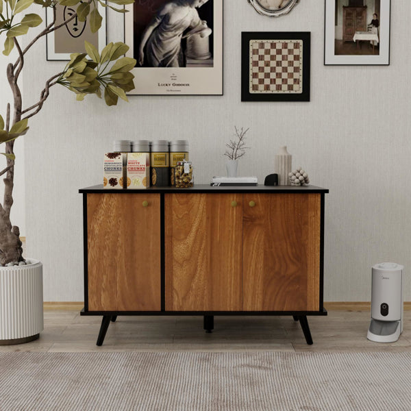 Black and walnut litter box bench side view
