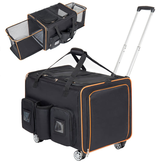 2-in-1 rolling cat carrier with telescopic handle and wheels