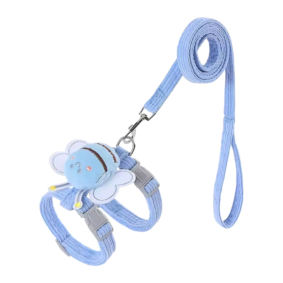Blue bee kitten harness and matching leash set