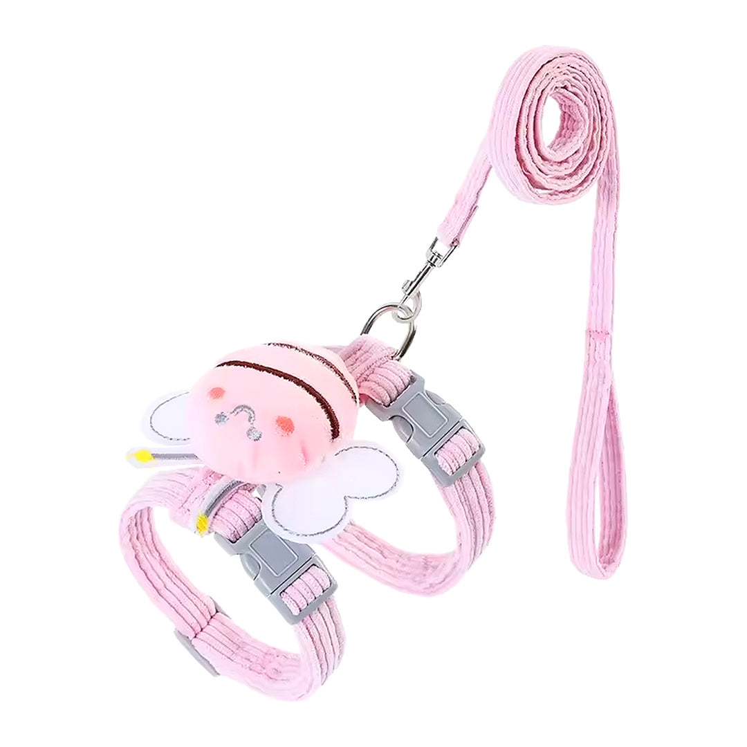 Pink bee kitten harness and matching leash set