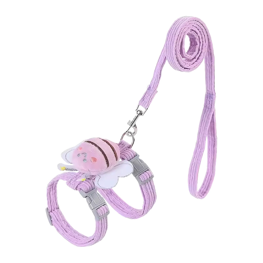 Purple bee kitten harness and matching leash set