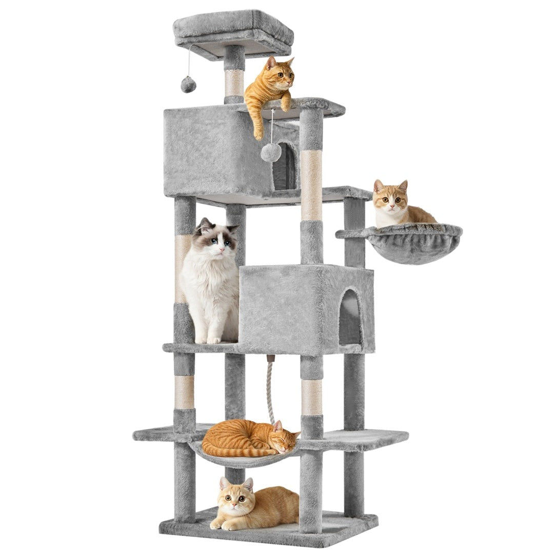 66-inch cat tower — light grey variant