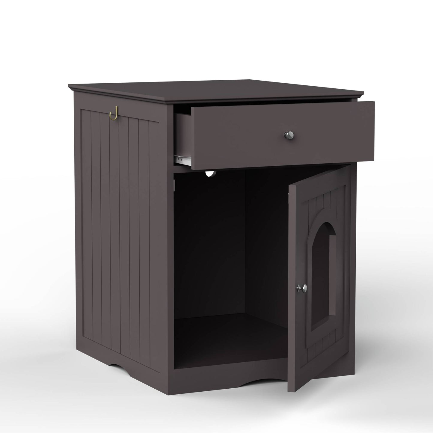 Wooden litter cabinet — pull-out drawer open