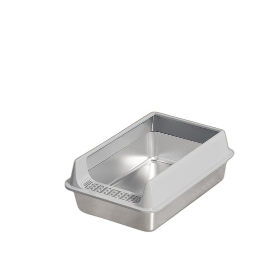 Oversized stainless steel cat litter box — Grey, with removable lid